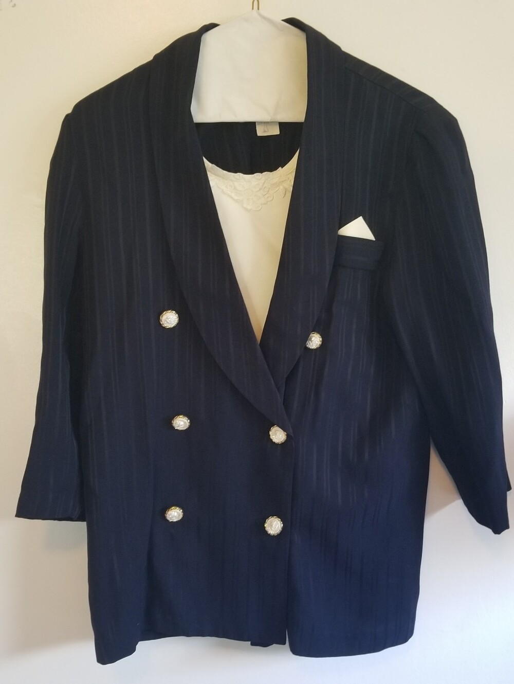 Michael Blake Vintage Navy Pinstripe Blazer Jacket Size 10 USA Double Breasted